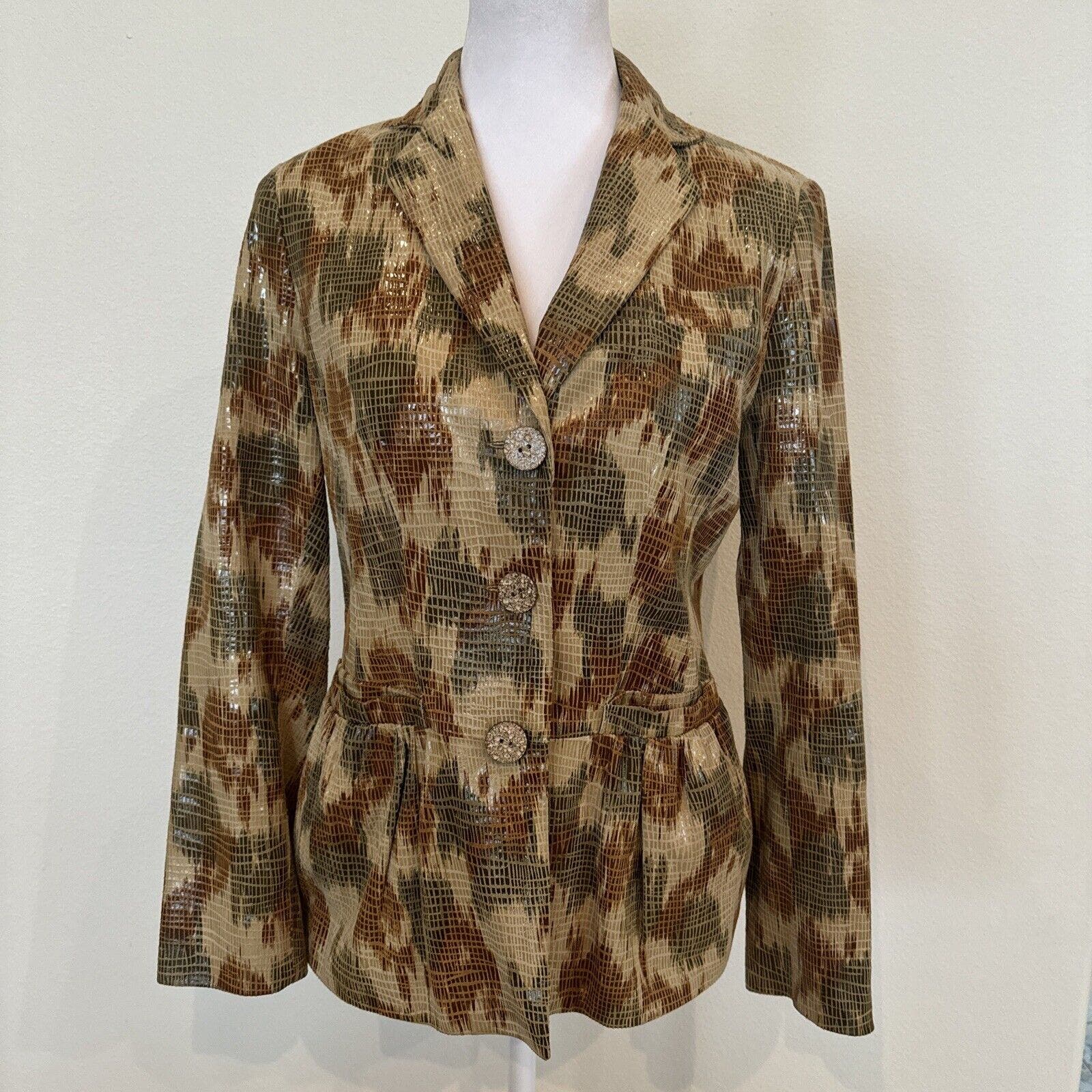 Irina Sigal Womens Leather Blazer Sz S Designer Art To Wear Texture Glam